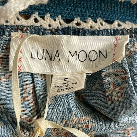 Luna Moon Maxi Skirt Set 2 Piece Teal Peasant Crocheted Ruffled Boho Sz S NEW - Picture 9 of 13